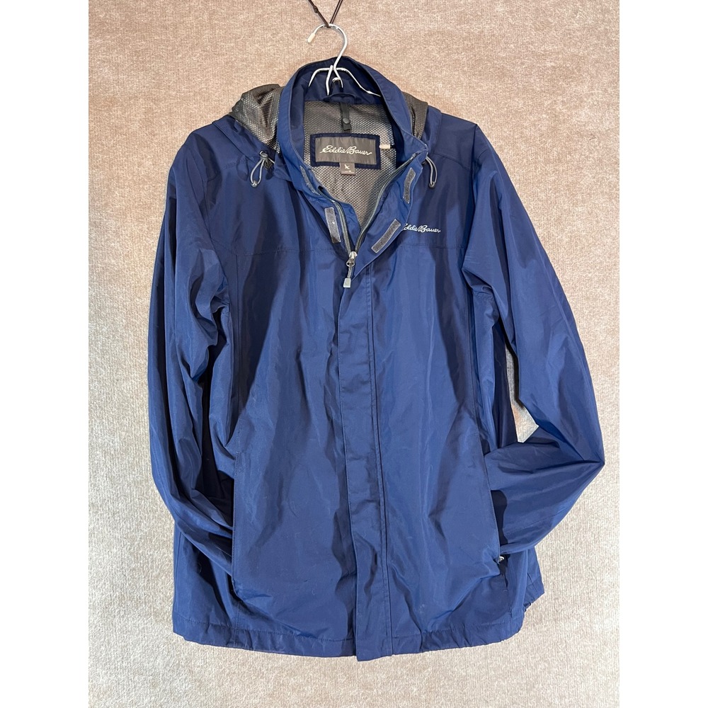 Eddie Bauer WeatherEdge Rain Jacket Mens M Blue Waterproof Hooded Mesh Lined
